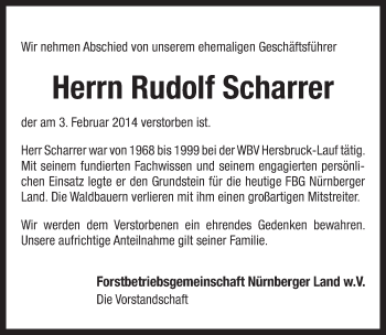 Traueranzeige von Rudolf Scharrer von Pegnitz-Zeitung